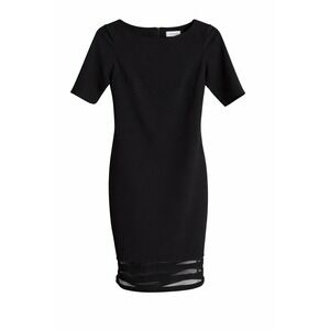 Calvin Klein Petite Sheath Dress – Size 2P – Black with Illusion Detail